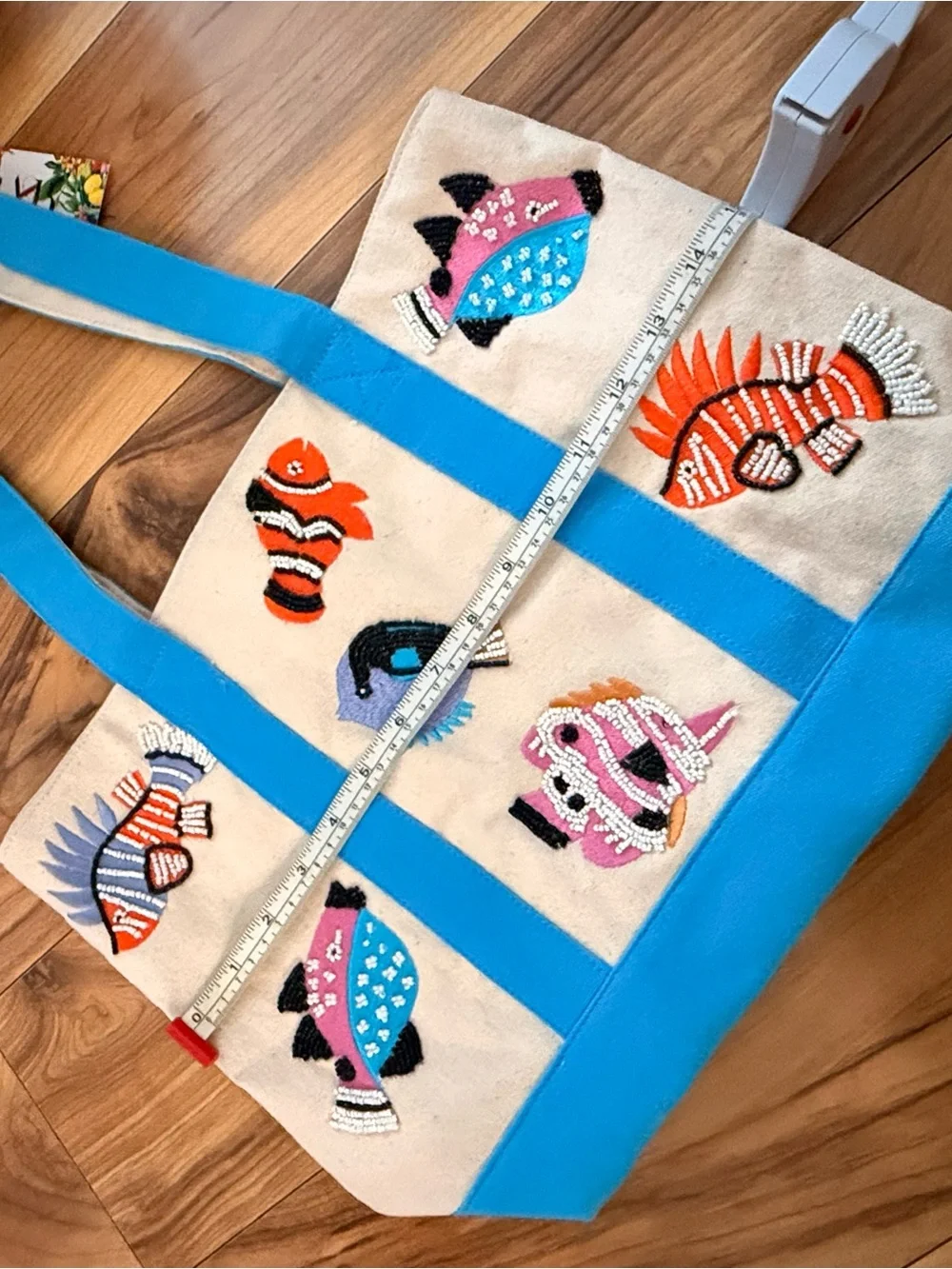 NWT America & Beyond Express Tropical Fish Beaded & Canvas Tote Bag